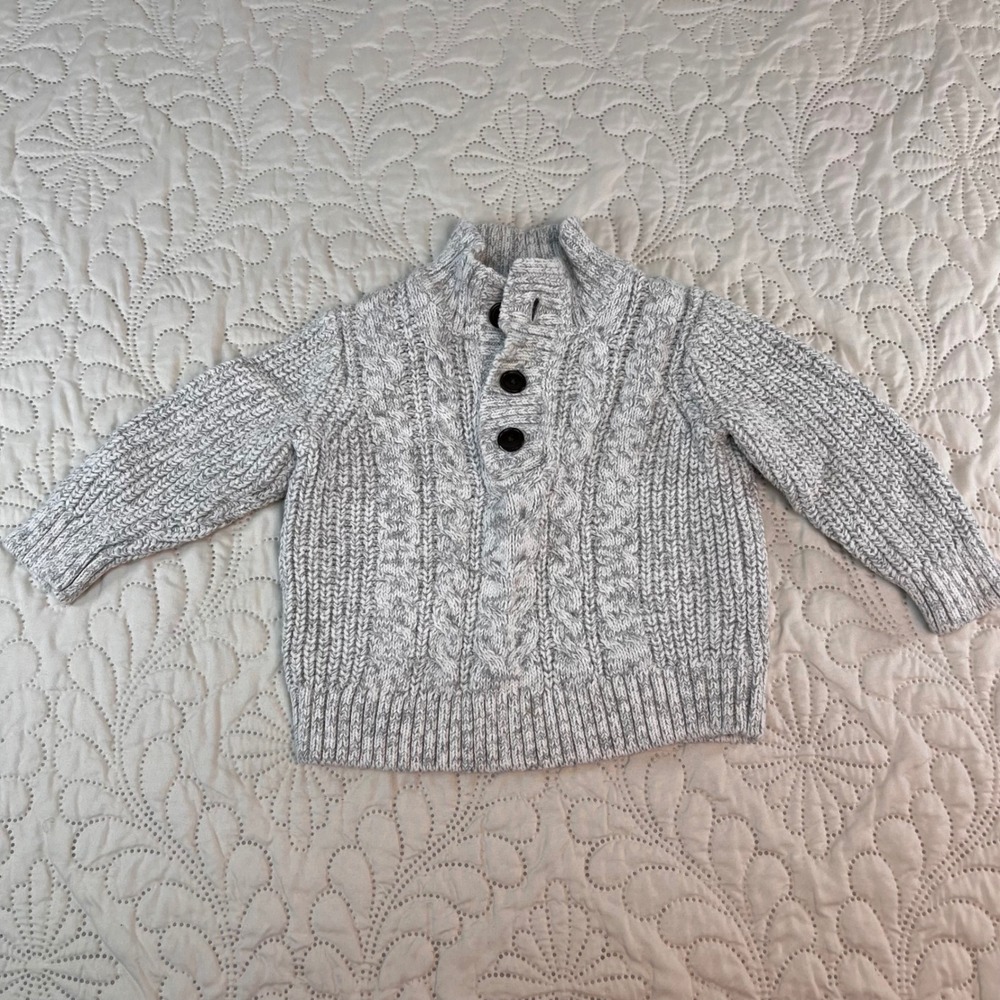 Janie and Jack Grey Cable Knit Mock Neck Sweater Elbow Patches 3-6 Months